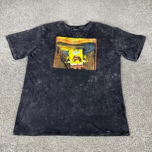Spongebob Squarepants Shirt Mens XL Black The Scream Painting Brush Stroke Art